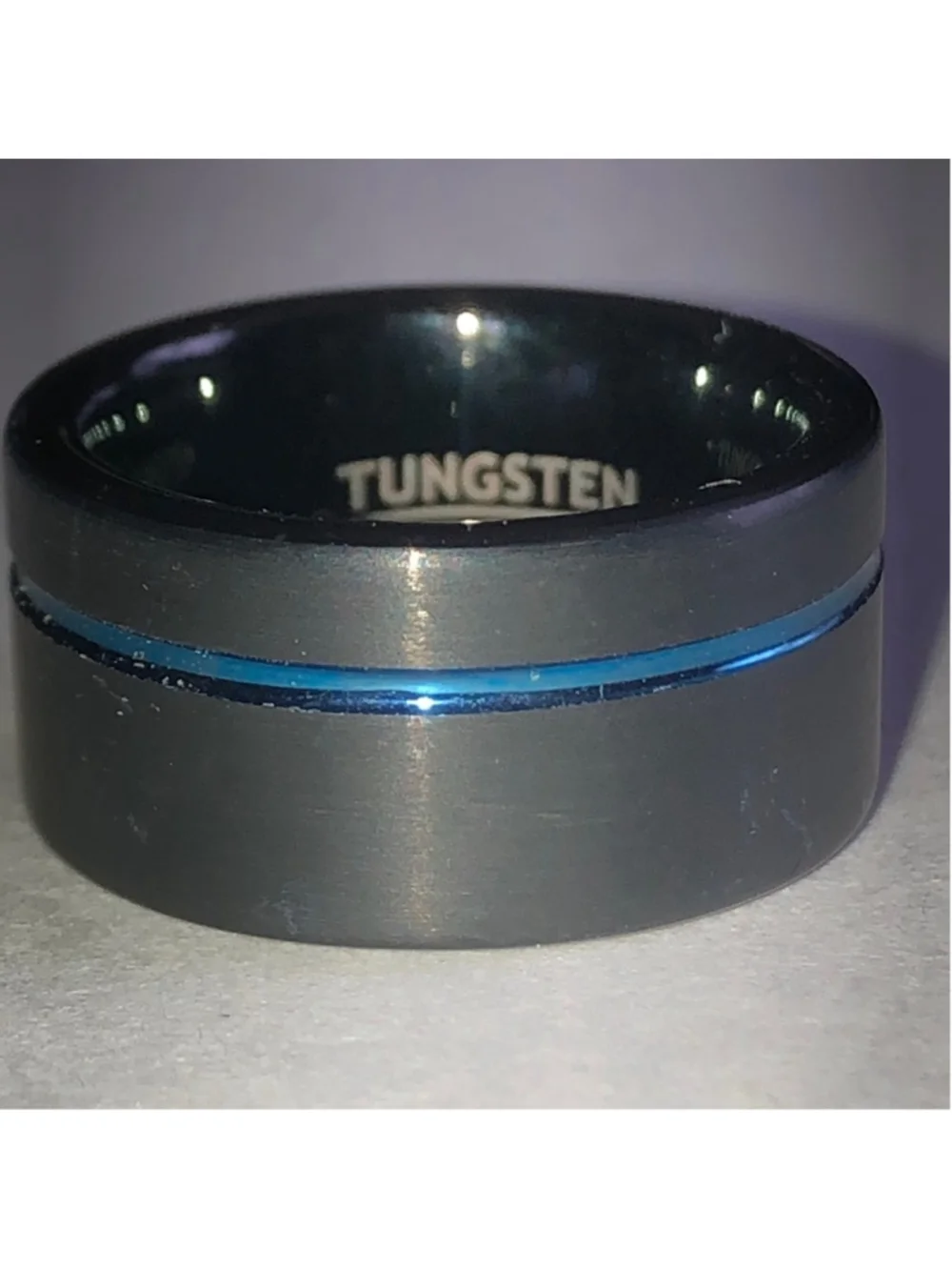 Size 4.5 Tungsten Carbide Black and Blue Line Ring